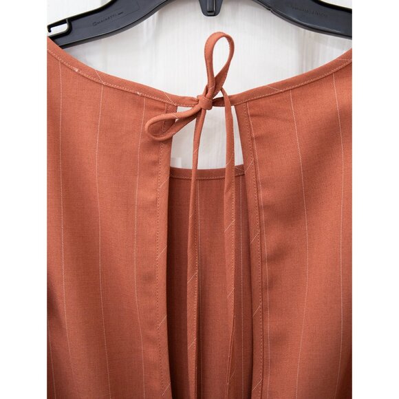 Bluivy Dusty Pink Pinstripe Wide Leg Jumpsuit With Ruffle Cap Sleeve, size L - Picture 4 of 7